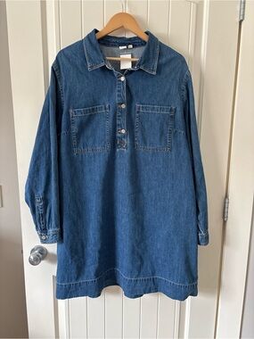 GAP Denim Tunic Dress in Medium Blue with pockets XXL 100% Cotton